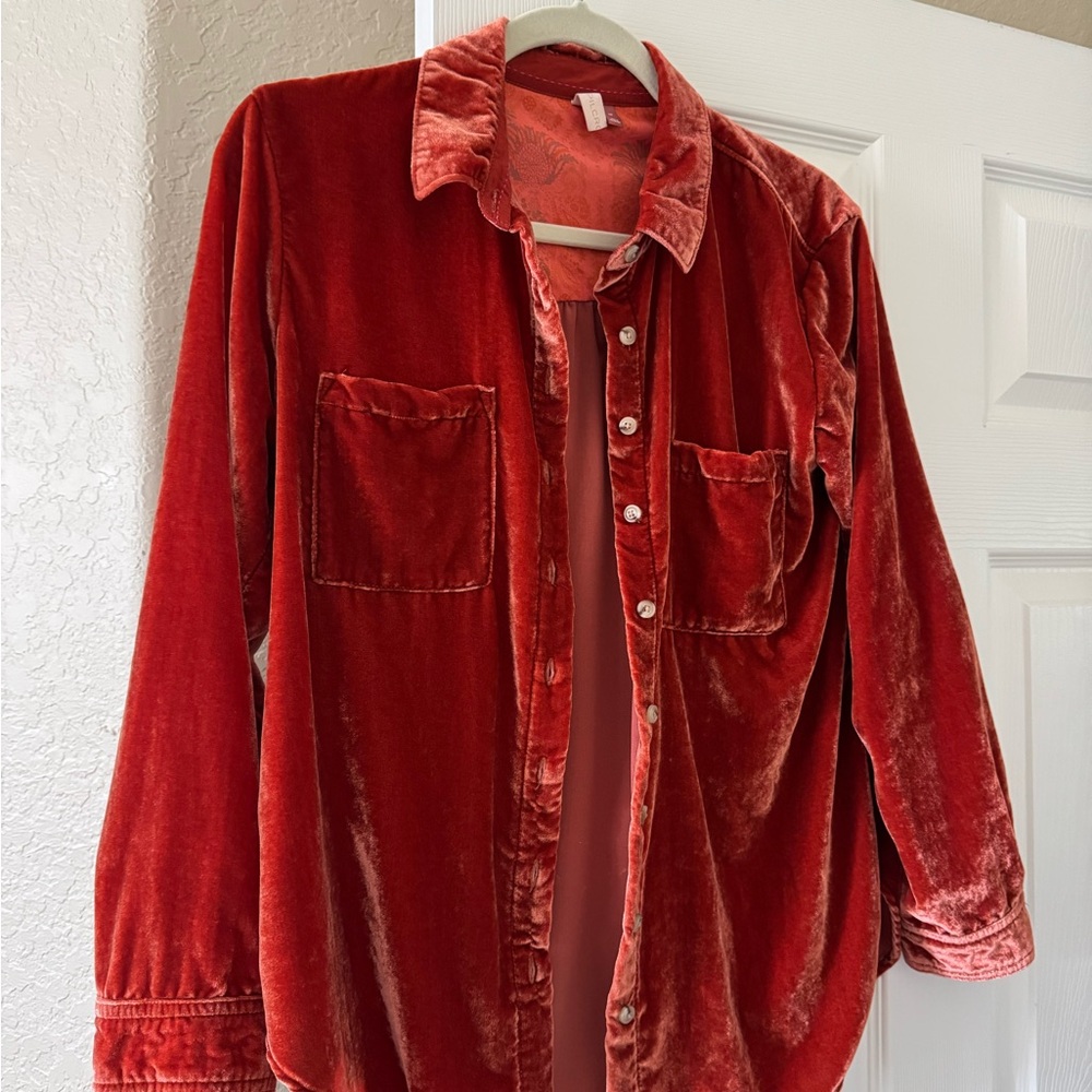 Anthropologie burnt orange velvet top